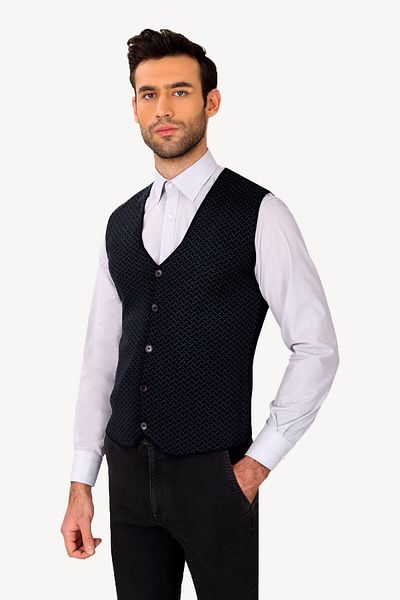 Ysf Men's Navy Blue Patterned Classic Knitwear Vest
