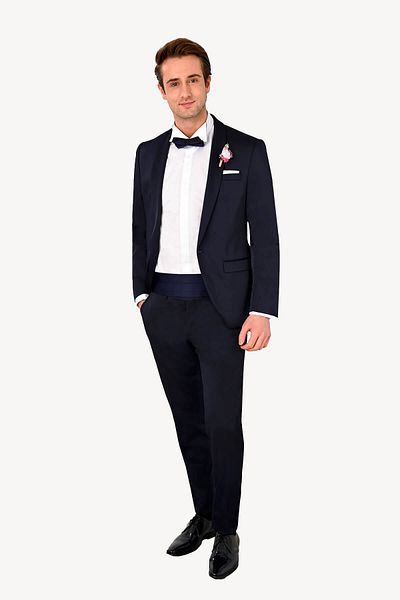 Ysf Men's Navy Blue Groom Suit Shawl Collar