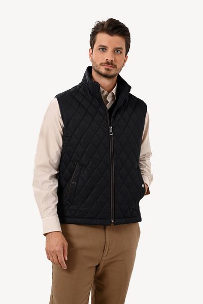 Ysf Navy Blue Patterned Men's Quilted Vest