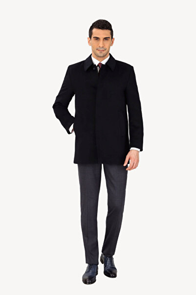 Ysf Erkek Lacivert Mono Yaka Kısa Kaban