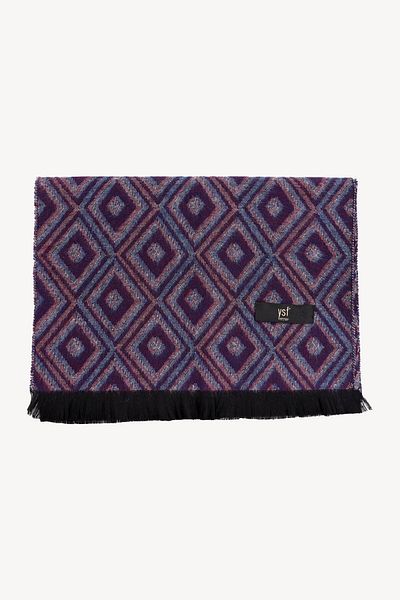 Ysf Men's Navy Blue Claret Red Square Patterned Woolen Camisole