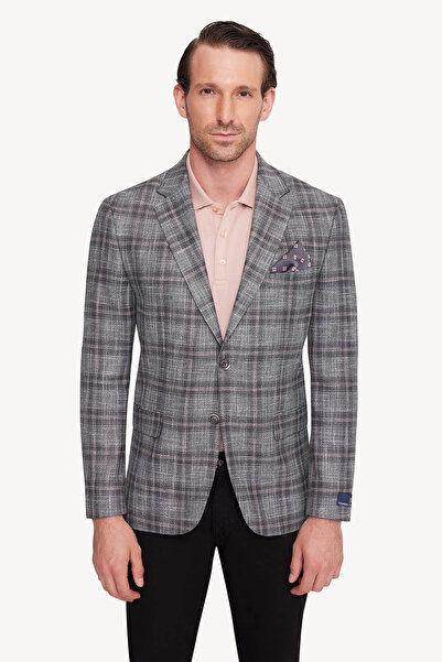 Ysf Erkek Yeşil Gri Regular Fit Ekose Ceket