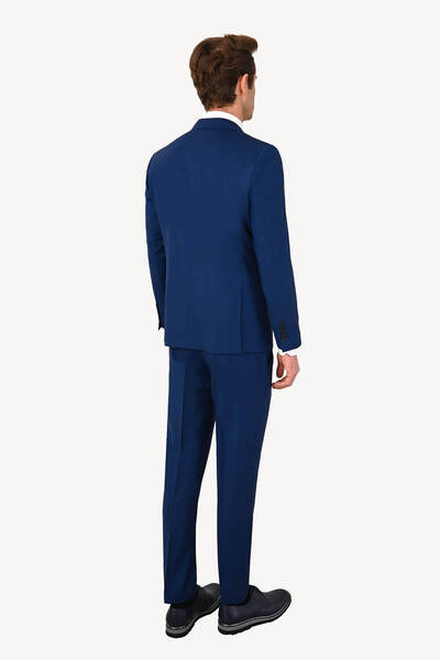 Ysf Erkek Lacivert Slim Fit Kareli Yelekli Takım Elbise