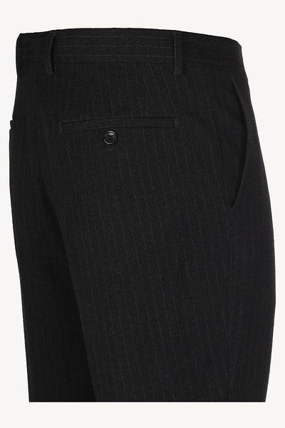Ysf Men's Black Striped Flannel Regular Fit Fabric Trousers