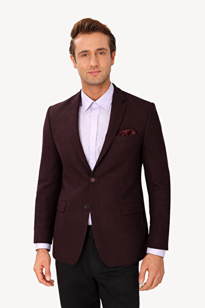 Ysf Erkek Bordo Desenli Spor Yünlü Ceket