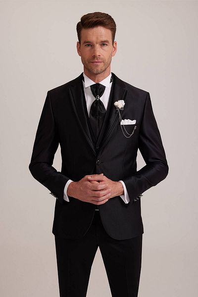 Ysf Men's Black Single Piece Groom Suit