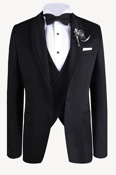 Ysf Men's Black Vest Shawl Collar Slim Fit Groom Suit
