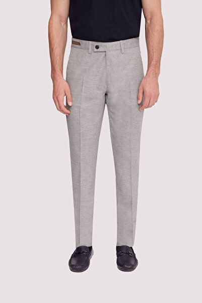 Ysf Erkek Bej Regular Fit Çizgili Keten Pantolon