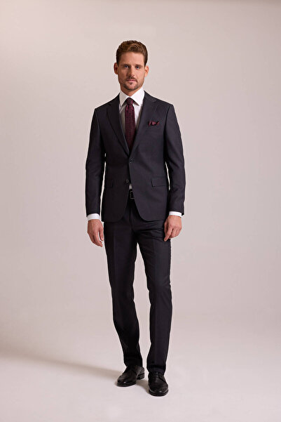 Ysf Erkek Antrasit Slim Fit Mono Yaka Yün Takım Elbise