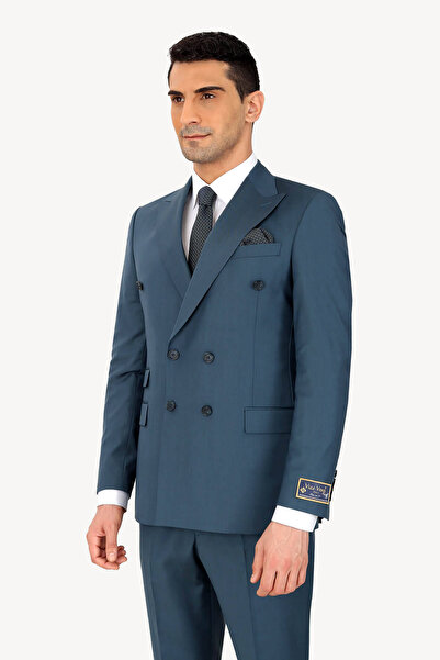 Ysf Erkek Petrol Kruvaze Regular Fit Takım Elbise