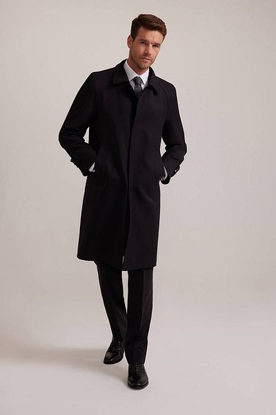 Ysf Men's Black Regular Fit Gabardine Overcoat