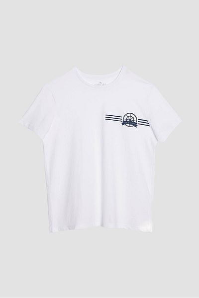 Tudors Λευκό T-Shirt με λαιμόκοψη - 100% βαμβάκι, απαλή υφή, στάμπα και λεπτή εφαρμογή