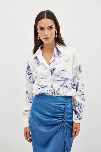 Sateen Cămașă casual de culoare albastru SAX