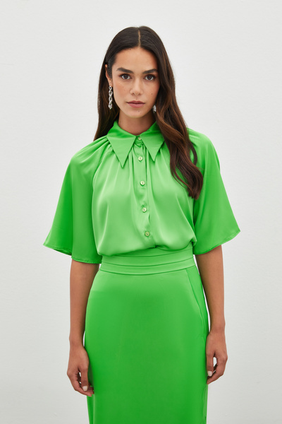 Sateen Wide Short Sleeve Shirt - Light Green