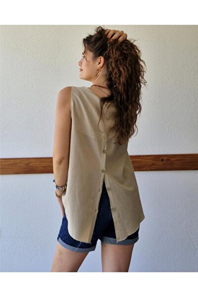 ByEnBi Cotton Stone Blouse - Sleeveless with Back Button Detail