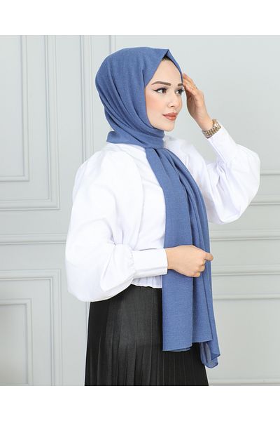 JAWEL ŞAL 1944 Model Blue Crinkle Patterned Shawl