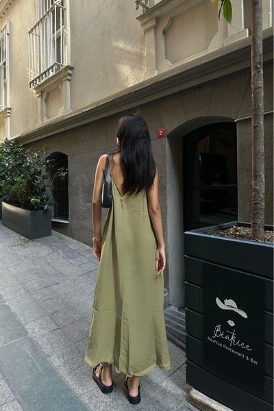 Eka Γυναικείο φόρεμα Oil Green V-Neck - 1009-1011