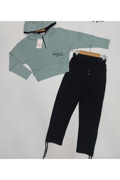 Çikoby Дівчачий бавовняний тонкий светр з капюшоном на блискавці та підтягуваними штанинами, комплект.