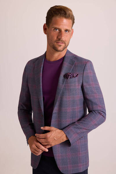 Ysf Erkek Mürdüm Ekose Keten Spor Ceket