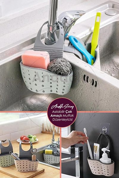 Anadolu Saray 2-Eye Practical Hanging Dish Sponge Holder Sink Top Sponge Holder Organizer Hanging Countertop Organizer