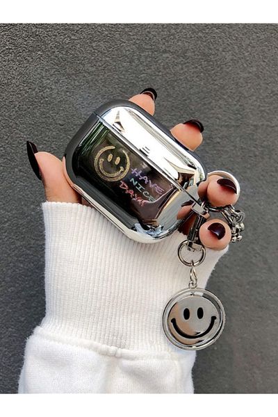 KVK PRİVACY AirPods 3Rd Generation Compatible Have Nice Day Patterned Smile Silver Headphone Case with Clasp