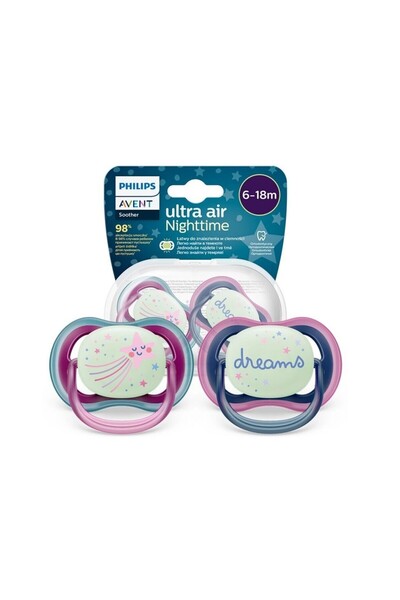 Philips Avent Ultra Air Night for Girls - 6-18 Months Night Pacifier Shines