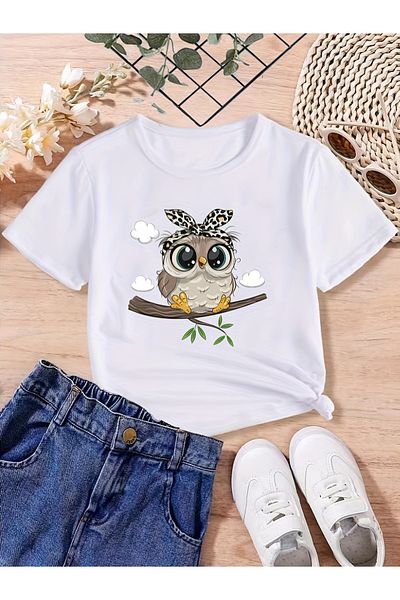 Let's Wear Βασικό μπλουζάκι με στάμπα κουκουβάγιας για κορίτσι