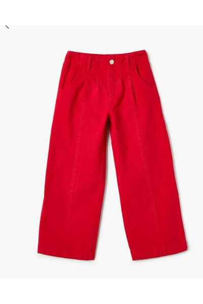 OliveYouMom Kız Çocuk Kot Pantolon Geniş Paça Cepli Düğmeli