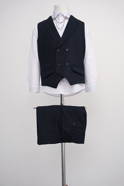 Micio Navy Blue Boy's Dobby Vest and Trousers
