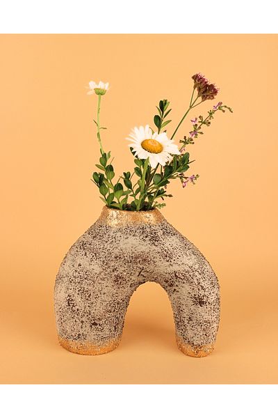 Hmydesign Gray Brown Moleter Vase - Gold Detailed