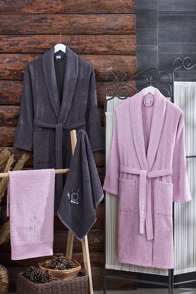 TABEA HOME Σετ μπουρνούζι με πετσέτες Arya 4 τεμαχίων - Σετ προίκας από βαμβάκι και κέντημα