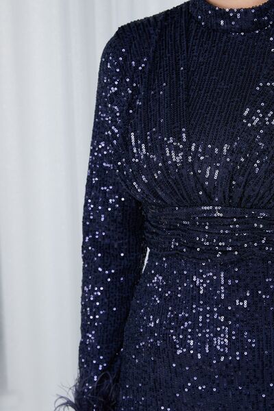 TOFİSA Dámské večerní šaty v námořnické modré - rovný hlavní límec - 23653