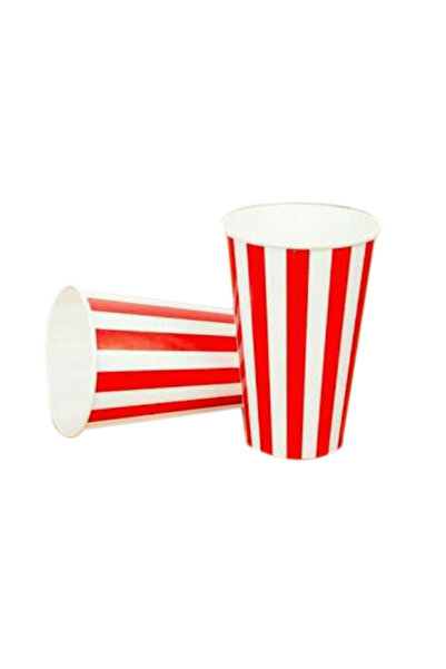 TT Tahtakale Toptancıları Karton Bardak  12 Oz Kırmızı Beyaz Çizgi Desenli (50 Adet)