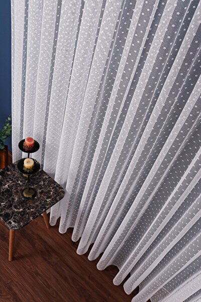 elision home Polka Dot Patterned Knitted Tulle Curtain (1/2,5 Regular Pleat) High Gramage
