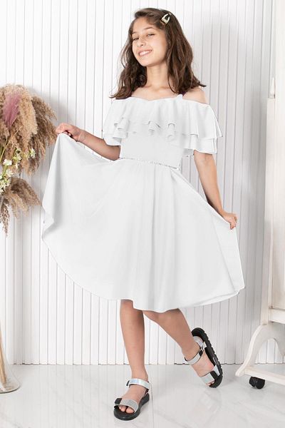 SUBU TASARIM Ecru Colored Evening Dress with Sleeve Detail, MDV326 Model