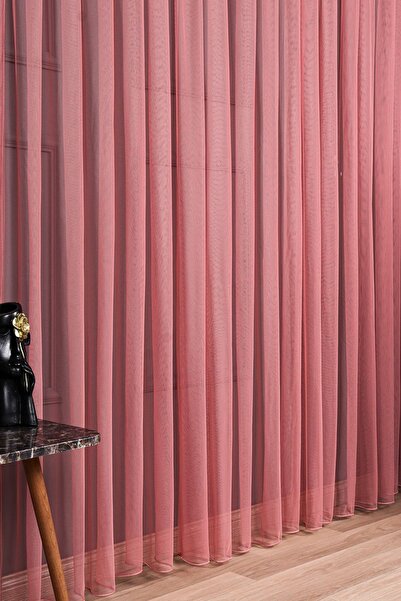 elision home Grek Dried Rose Color Plain Tulle Curtain, 550x250, Sparse Pleat, 1/2
