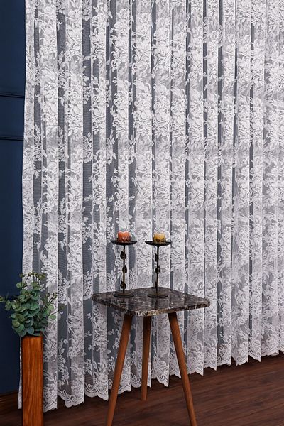 elision home Rose Patterned Lace Tulle Curtain, 300x260cm, 1/2.5 Normal Pleat, Elısıon04141