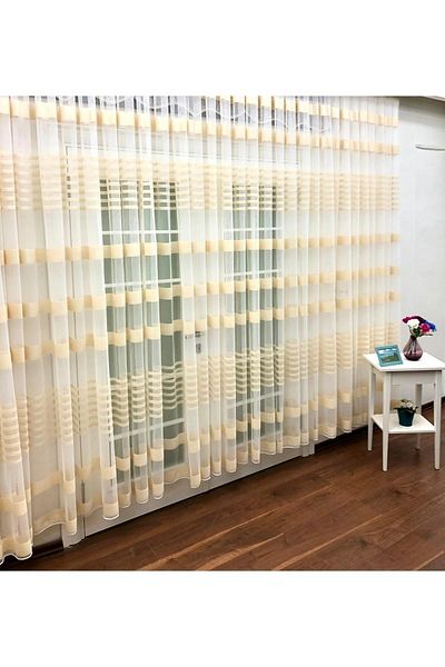 elision home Transverse Striped Banded Sports Tulle Curtain, 350x260, Normal Pleat, 1/2.5