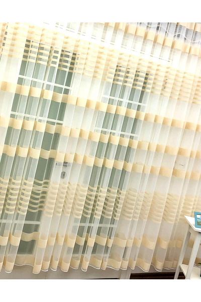 elision home Transverse Striped Banded Sports Tulle Curtain, 350x260, Normal Pleat, 1/2.5