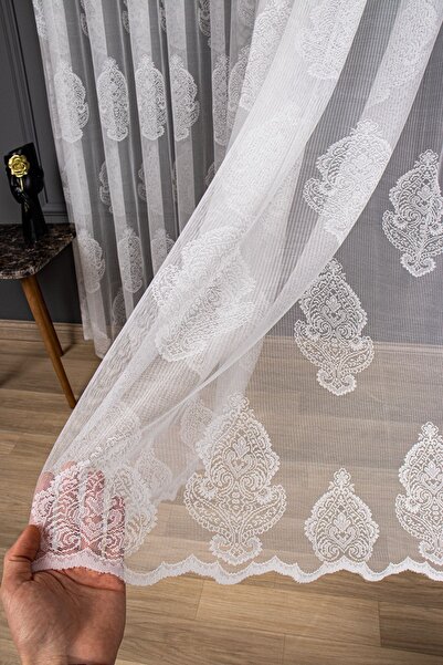 elision home New Damaks Pattern Knitted Tulle Curtain, 550x270, Sparse Pleat, 1/2