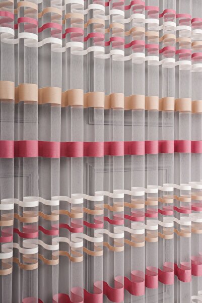 elision home Transverse Striped Banded Sports Tulle Curtain, 550x250, Sparse Pleat, 1/2