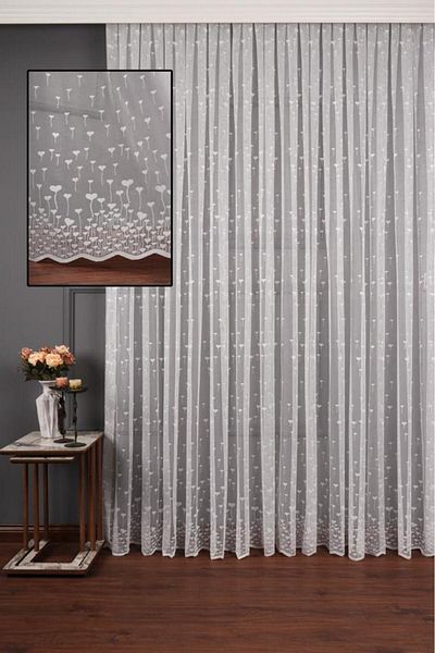 elision home Heart Pattern Knitted Tulle Curtain, 300x250cm, 1/2 Sparse Pleat