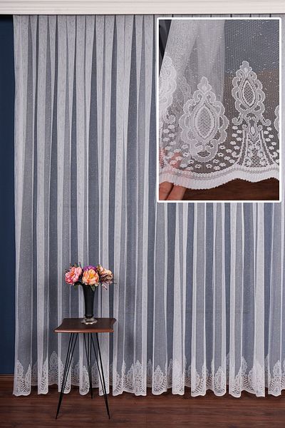 elision home Plain Skirt Damaks Pattern Knitted Tulle Curtain 300x250cm 1/2 Sparse Pleat Elısıon00801
