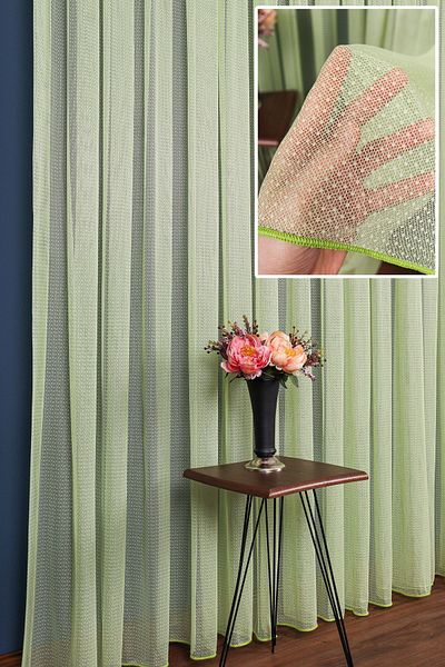 elision home Green Color Modern Pattern Skirt Leaded Tulle Curtain 300x250 cm 1/2 Sparse Pleat Elıon03001