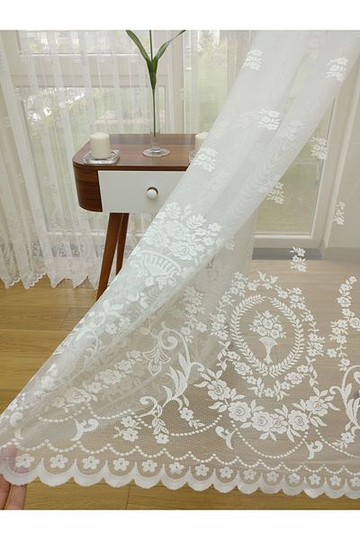 elision home Dense Patterned Lace Tulle Curtain with Skirt End, 300x260, Normal Pleat, 1/2.5