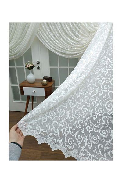 elision home Custom Knitted Textured Double Breasted Tulle Curtain 400x250cm, 1/4 Pleat Elısıon6063