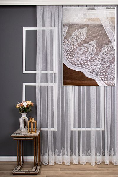 elision home Skirt Damaks Pattern Knitted Tulle Curtain, 500x250, Normal Pleat, 1/2.5