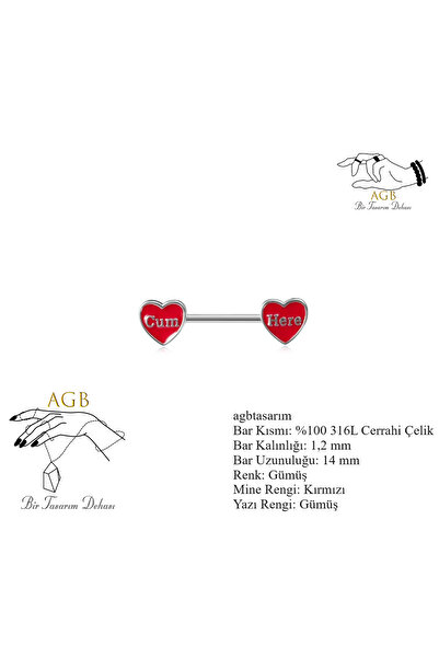 agbtasarım MİNELİ Tasarım "nipple" KALP Figürlü YAZILI Aksesuarlı  Göğüs Pier...