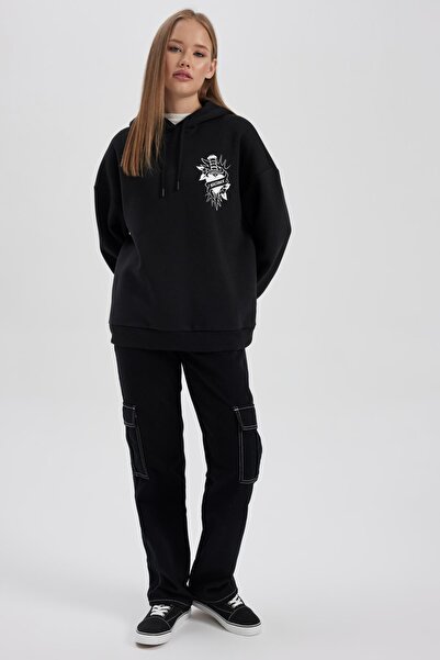 DeFacto Голям суичър с щампа на гърба и качулка - B2097ax23wn