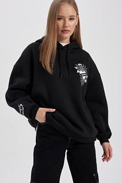 DeFacto Hanorac gros cu glugă, imprimat la spate, supradimensionat - B2097ax23wn